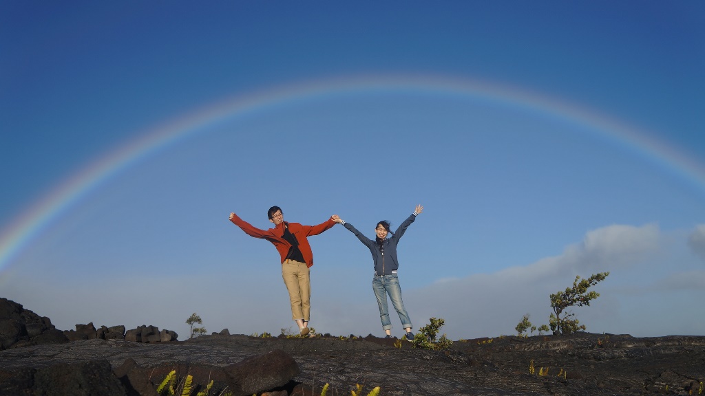 溶岩台地と大きな虹！