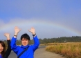 朝日で現れた大きな虹を押し上げて！【朝火山】